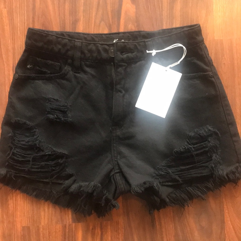 KanCan Black High Waisted Distressed Short